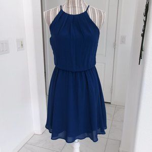 Lush Dark Blue Sleeveless Chiffon Flowy Dress Above Knee XS